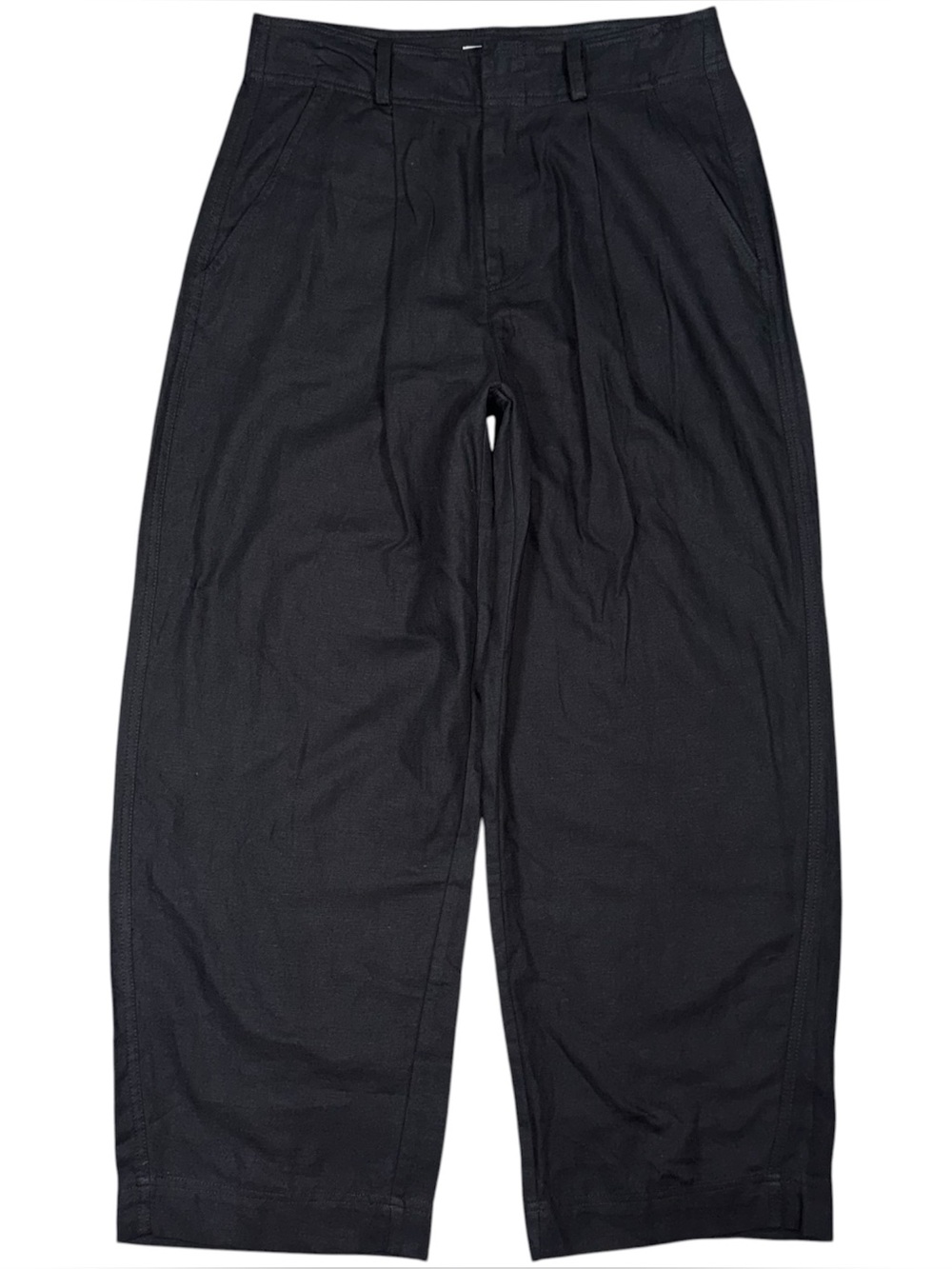 a.ren Black Linen Blend Pleated Wide Leg Pants High Rise Quiet Luxury Large NEW